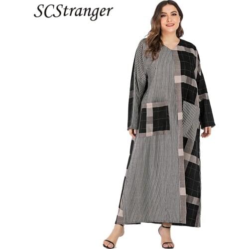 Casual y2k Summer Maxi Dress V Neck Stripe Geometric Stitching Traf Skrit For Women 2021 Loose Long Sleeved Dress Arab платье