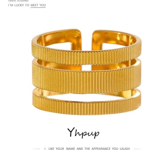 Yhpup Statement Stainless Steel Geometric Opening Ring Minimalist Gold Color 18 K Metal Engagement Ring for Women Party Gift