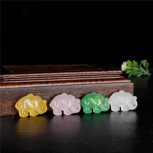 1PC Natural Green Chalcedony Elephant Jade Pendant Necklace Chinese Carved Agate Fashion Charm Jewelry Amulet for Men Women Gift
