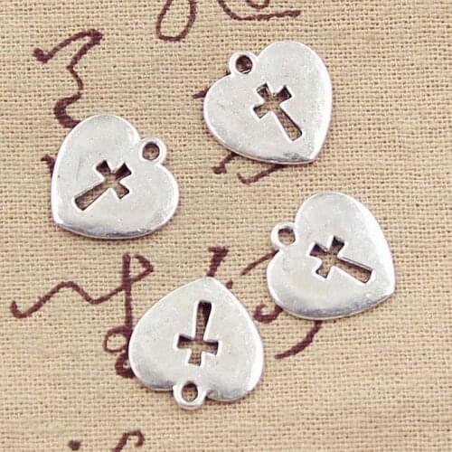 15pcs Charms Heart Cross Cut 17x16mm Tibetan Silver Color Pendant Findings Accessories DIY Vintage Choker Handmade Jewelry
