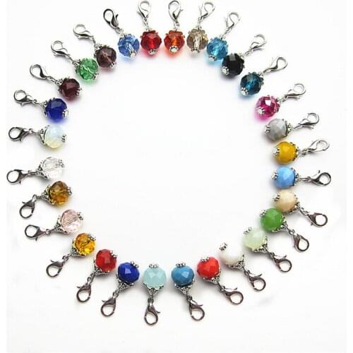 150pcs Mix 30 colors Birthstone Crystal Dangle Charms Diy Jewelry Accessory Floating Charms 10mm beads Lobster Clasp Charms