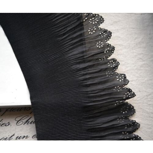 17cm wide 2meters/lot Black Ruffled Lace Trims/ DIY Sewing Garment Decoration Material, Free Shipping Z563
