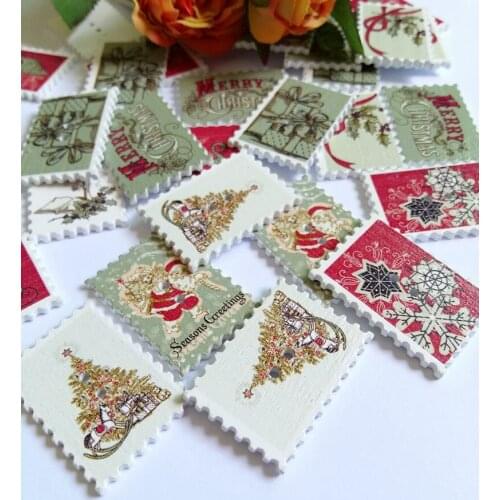 20pcs Random Mixed 2 Hole Christmas Stamps Plane Wood Sewing Buttons Scrapbooking