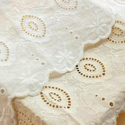 3 Yard 9.4 inches cotton eyelet lace trim with retro embroidery, cotton doily lace trim