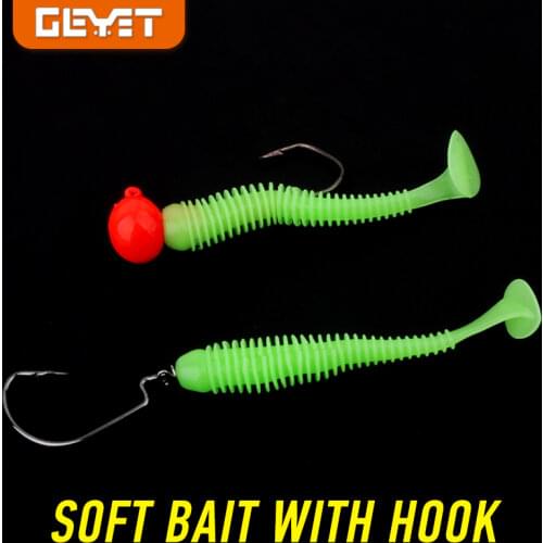 6Pcs 80m 25g Soft Lure with Fishing Hook Luminous jig Silicone Artificial Bait T-tail Bass Rockfish Tackle
