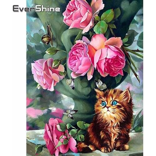 Evershine 5D Diamond Embroidery Full Display Flowers Cross Stitch Diamond Mosaic Sale Cat Rhinestones Pictures Diamond Painting