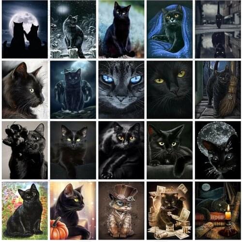 5D Diy Full Round Square Diamond Embroidery Black Cat Art Painting Mosaic Cross Stitch Animal Home Decoration Hobby Craft Gift