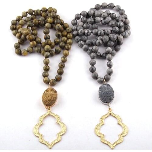 Free Shipping Fashion Bohemian Tribal Jewelry Natural Stone long Knotted Druzy Link Sexy Lip Necklace