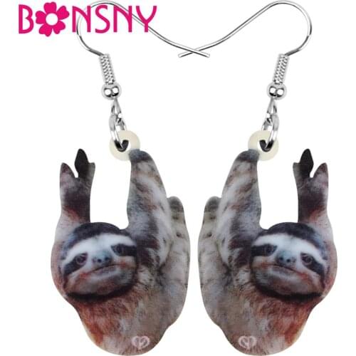 Bonsny Acrylic South American Sloth Bradypod Earrings Animal Drop Dangle Jewelry For Women Girls Teens Kids Hot Sales Gift Bulk