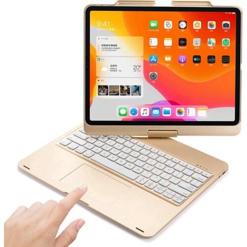 For iPad Pro 12.9 2018 2020 360 Degree Swivel LED RGB Backlight Wireless Bluetooth Russian/Spanish Trackpad Keyboard Case Cover
