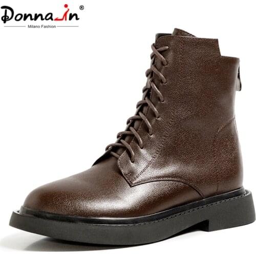 Donna-in Genuine Leather Lace-up Thick-soled Boots Female British Style 2020 New Spring and Autumn Fashion Martin Boots