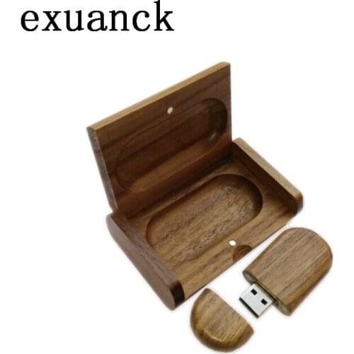 Exuanck DIY Logo Laser Engraved Natural Walnut Wood beans USB Flash Drive 4GB 8GB 16GB 32GB 2.0 Pendrive Gift (20 pcs free logo)