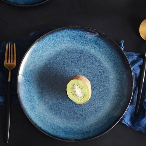 FANCITY Steak Dinner Plate Western Food Flat Plate Shallow Dish Household Dinner Plate Dish Net Red Ceramic Tableware Dim Sum