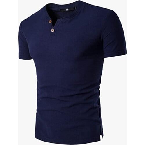 Mens Cotton Linen Henley Shirt Short Sleeve Summer Beach Casual T-Shirts Solid Color