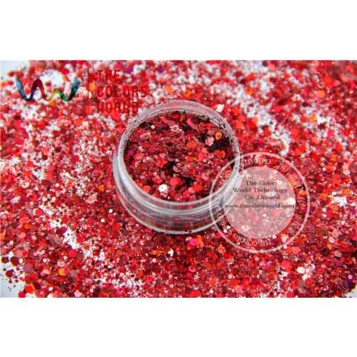HA2104-262 Mixed Laser Holographic Wine Red Colors Hexagon Shape Glitter Sequins for nail art gel and DIY Christmas decoration