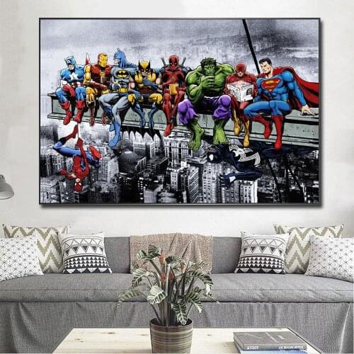 Hulk Spider-Man Superheroes Meeting Funny Art Posters And Prints Marvel Comic Cartoon Wall Art Pictures On Canvas Painting Decor
