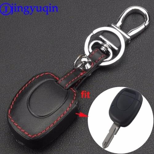 Jingyuqin Remote 1 Button Car Key Cover Case Leather For RENAULT Twingo Clio Kangoo Master 1 Button NO Chip Keyless Entry Fob