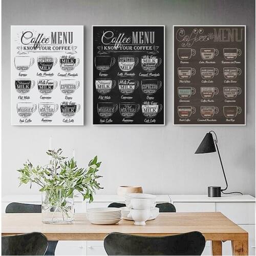 Coffee Menu Prints Vintage Style Chalkboard Poster Cafe Wall Art Decor Canvas Painting Retro Wall Picture Coffee Shop Decoration