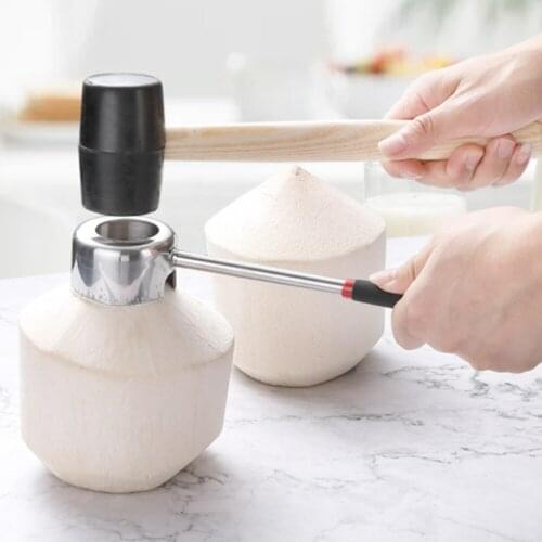2Pcs/Set Stainless Steel Coconut Shell Opener Puncher Rubber Hammer Kitchen Tool puncher pierce shell for the kitchen