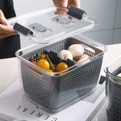 Kitchen Refrigerator Storage Containers With Lid Fresh-Keeping Storage Box Fruit Vegetable Drain Crisper Kitchen Storage Box