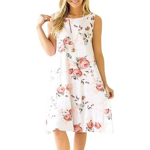 Summer Fashion New Womens 2021 Dress Casual Sleeveless Loose Floral Print Mini Dresses Plus Size Woman Clothing Dress Vestidos