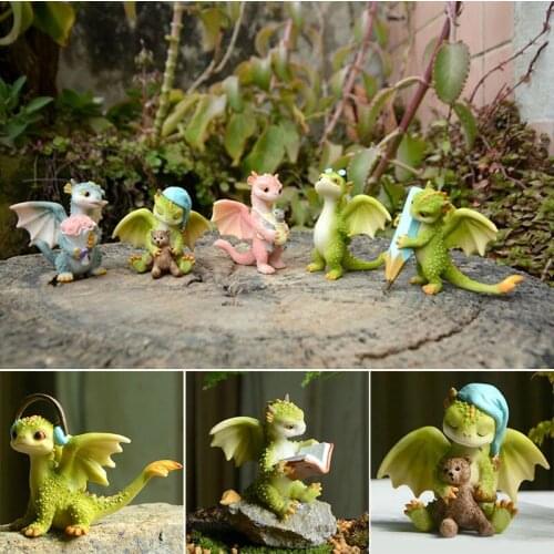 HOT Cute Cartoon Dragons Ornament Resin Simulation Dinosaur Doll for Home Garden Yarns Decor