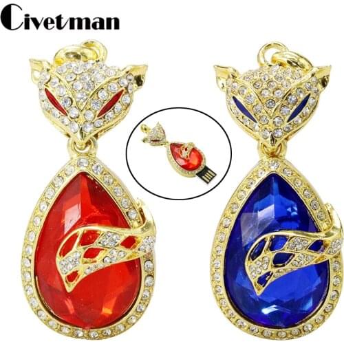 Fashion Cute Animal Crystal Fox USB Flash Drive Pendrive USB Stick 4GB 8GB 16GB 32GB 64GB 128GB 256GB Necklace Memoria USB Disk