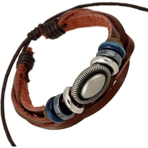 Fashion Retro Vintage Charm Braided Leather Cuff Bracelet Handmade Bead Adjustable Bangle Wrap Wristbands Men Women Jewelry Gift