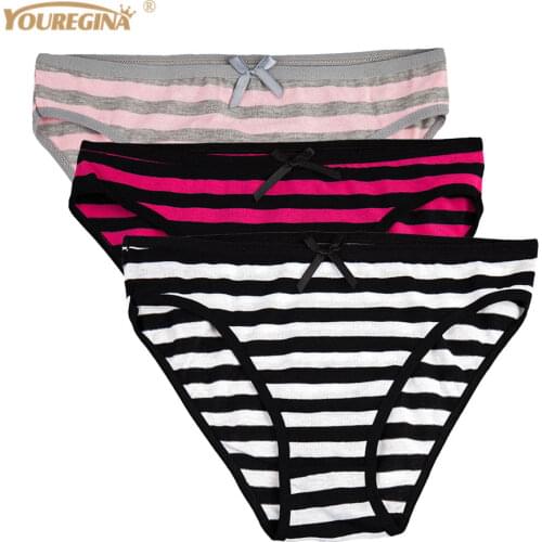 YOUREGINA Sexy Striped Woman Underwear Cotton Seamless Panties Briefs Plus Size Intimates for Women Knickers Ladies 3pcs/lot