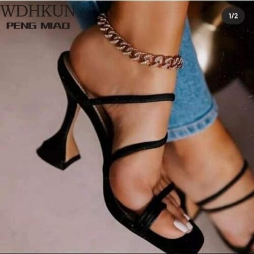 2021 New Summer Women Sandals Square Toe Ladies Heel Mules Sexy High Heels Sandal Slippers Female Fashion Woman Shoes