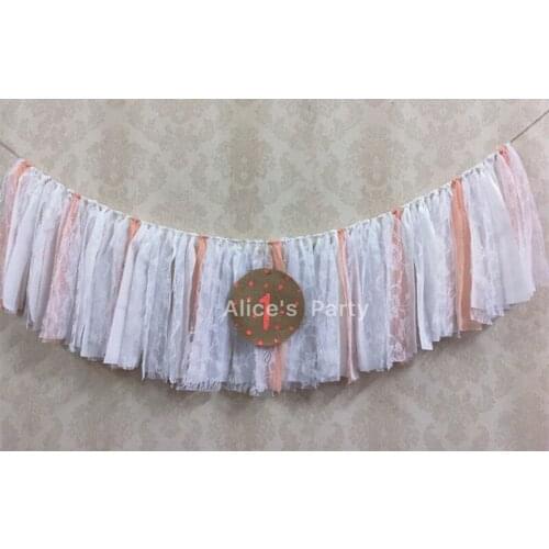 New Champagn Chiffon Highchair Bunting Baby 1st Birthday Garlands Photo Props White Rose Lace Dots Burlap Banner Nursery Hanging