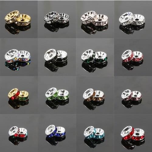 Wholesale100Pcs/Lot Crystal 17Colors 8mm Rhinestone Rondelles Loose Spacer Metal Beads for DIY Jewelry Making Accessories