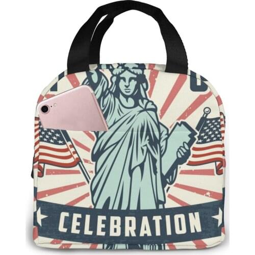 Independence Day Poster Lunch Bag Portable Insulated Thermal Cooler Bento Lunch Box Tote Picnic Storage Bag Pouch