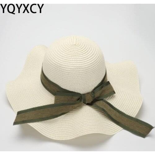 YQYXCY Simple Foldable Wide Brim Floppy Girls Straw Hat Sun Hat Beach Women Summer Hat Uv Protect Travel Cap Lady Cap Female
