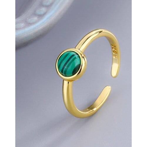 Simple Round Green Malachite Ring Gold Plated Opening Ring Personality Charm Womens Dinner Dance Party Jewelry Birthday Gift