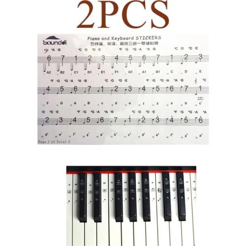 2Pcs Clear Electronic Keyboard Piano Key Sticker for 54/61/88 Keys Black Easy To Use High Quality Design