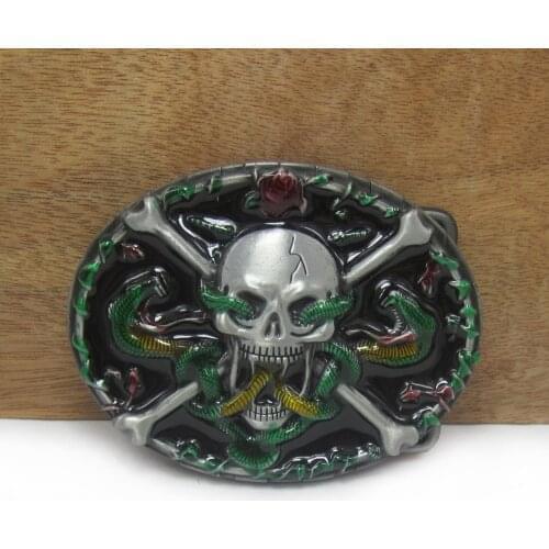 BuckleClub cross bone skull snake belt buckle color enameled belt buckle FP-03081 pewter finish 4cm width loop drop shipping