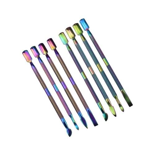 Rainbow Stainless Steel Nail Cuticle Pusher Tweezer Nail Art Files UV Gel Polish Remove Manicure Care Groove Clean Tool