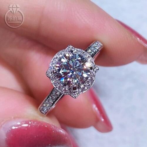 On Sale Simple Fashion 925 Sterling Silver Moissanite Ring 1CT Size 6.5MM Fine Jewelry With Female Engagement