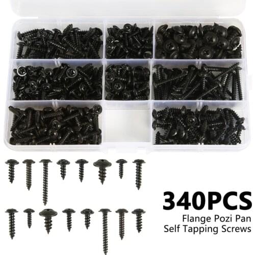 215/340/500pcs Pan Head Tapping Screw Cross Head M3/M4/M4.8 Self Tapping Screw Set Assortment Kit Black Furniture Carbon Steel