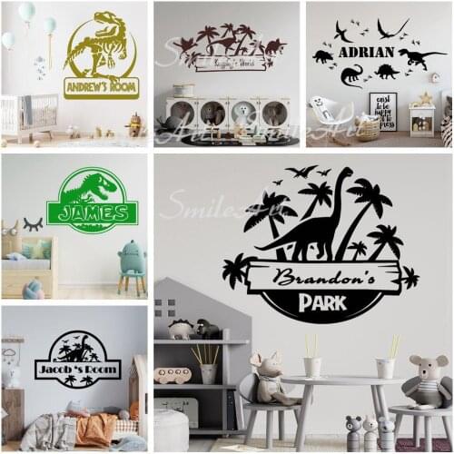 Drop Shipping Custom Name Dinosaur Nursery Wall Stickers Vinyl Art Decals For Kids Rooms Removable Decor Wall Decals