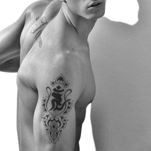 Waterproof Temporary Tattoo Sticker Black Sanskrit Flower Symbol Totem Design Fake Tattoos Flash Tatoos Arm Body Art Women Men