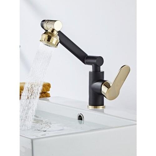 Bathroom Basin Rotating Faucet Gold Solid Brass Sink Mixer Vessel Crane Tap Hot & Cold Deck Mounted Single Handle Unique Design