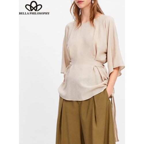 Bella Philosophy Half Sleeve Blouse Shirts Vintage Lace-Up Female Loose Blouse Casual Street Wear Lady Blouse Top For Women 2019
