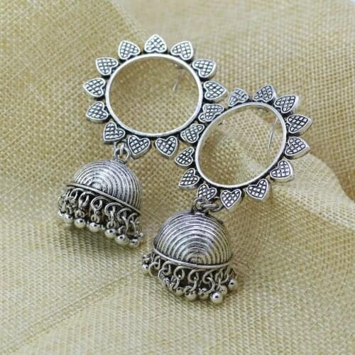 Gypsy Vintage Gold Metal Sunflower Drop Earrings for Women Bohemian Indian Jhumka Jewelry Bells Tassel Drop Earring