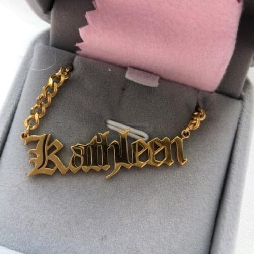 V Attract Customized Old English Font Name Necklace Women Stainless Whip chain Letter Pendant Choker Necklace Jewelry gift