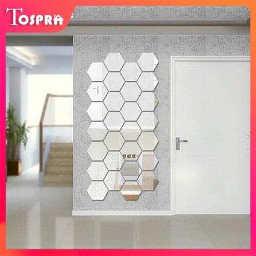 12PCs 3D DIY Mirror Wall Sticker Hexagon Home Decor Mirror Decor Stickers Art Wall Decoration Living-Room Decal Art Ornament