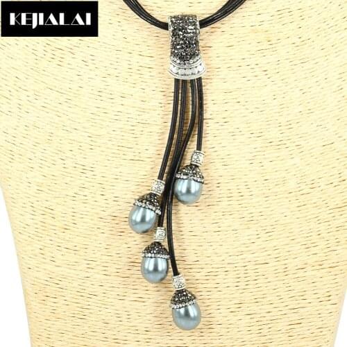 2017 Fashion Boho Style Slice Tassel Pendant Necklace Natural Stone Beads Freshwater Shell Beads Charm Paved with Rhinestone