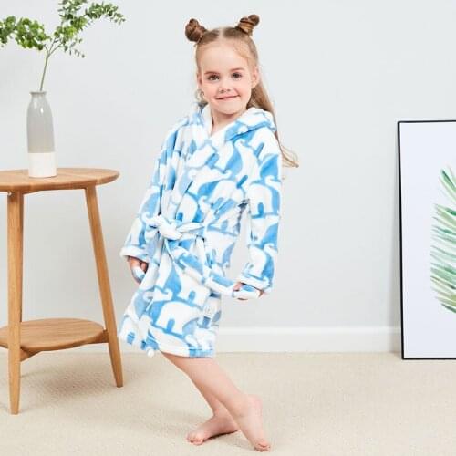 2019 Winter Baby Pajamas Kids Sleepwear Flannel Robe Hooded Toddler Bathrobe Cute Cartoon Design For Boys Girls 2-8 Years