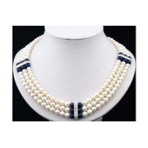 3 Rows white black pearl crystal Necklace and gift